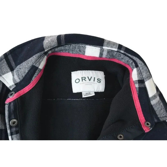 Orvis Shacket Flannel Top Snap Front Black White Plaid Pockets Long Sleeve Small - Picture 5 of 8